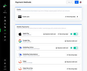 Payment methods available in Billwerk+ 