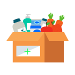 An illustration of a cardboard box with groceries