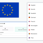 The EU flag as well as some localization options for Billwerk+ Optimize and Pay such as different backend languages and currencies.