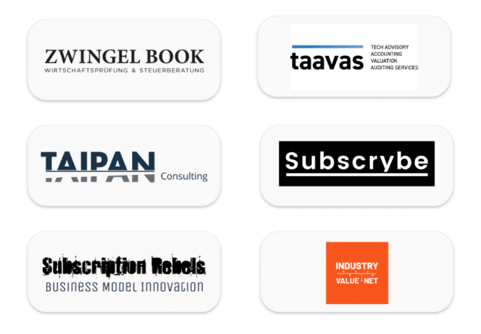 A logo selection: Zwingel Book, taavas, Taipan, Subscrybe, Subscription Rebels, Industry Value Net