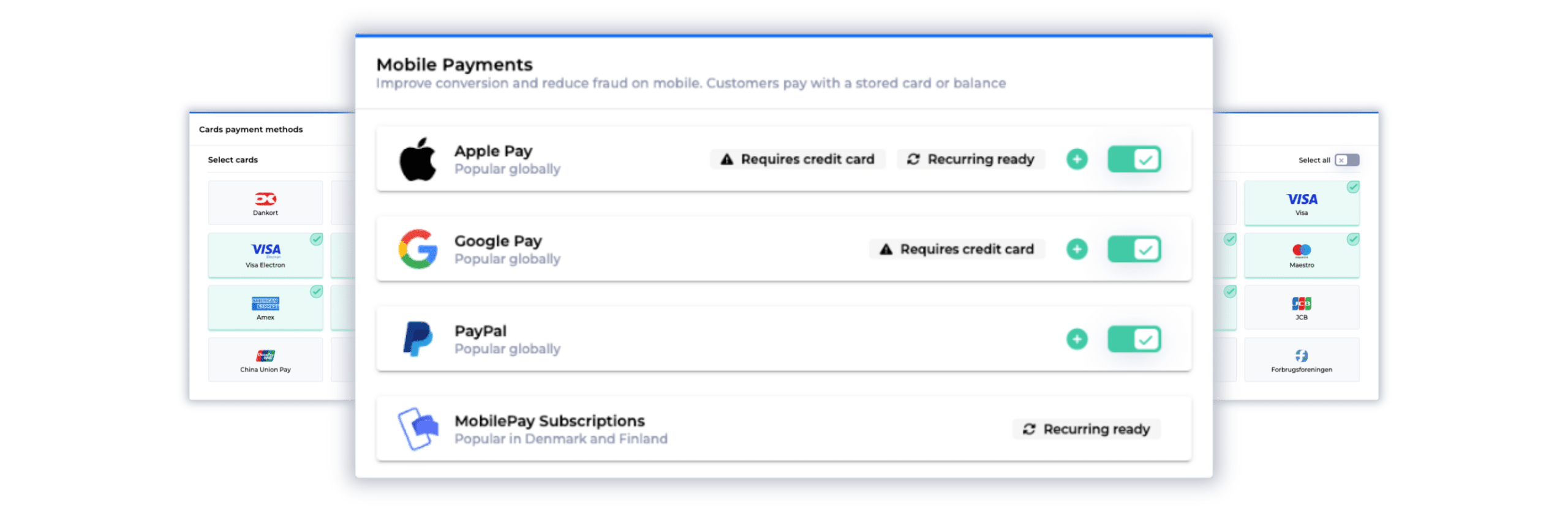 Billwerk+ Pay mobile payments screenshot and credit cards