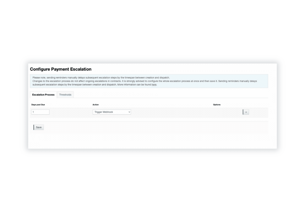 Billwerk+ Transform Screenshot of configure payment escalation
