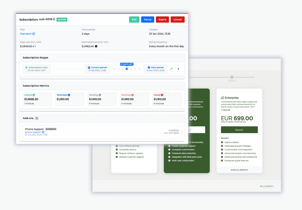 Billwerk+ Optimize screenshots of hosted pages and subscription plan overview